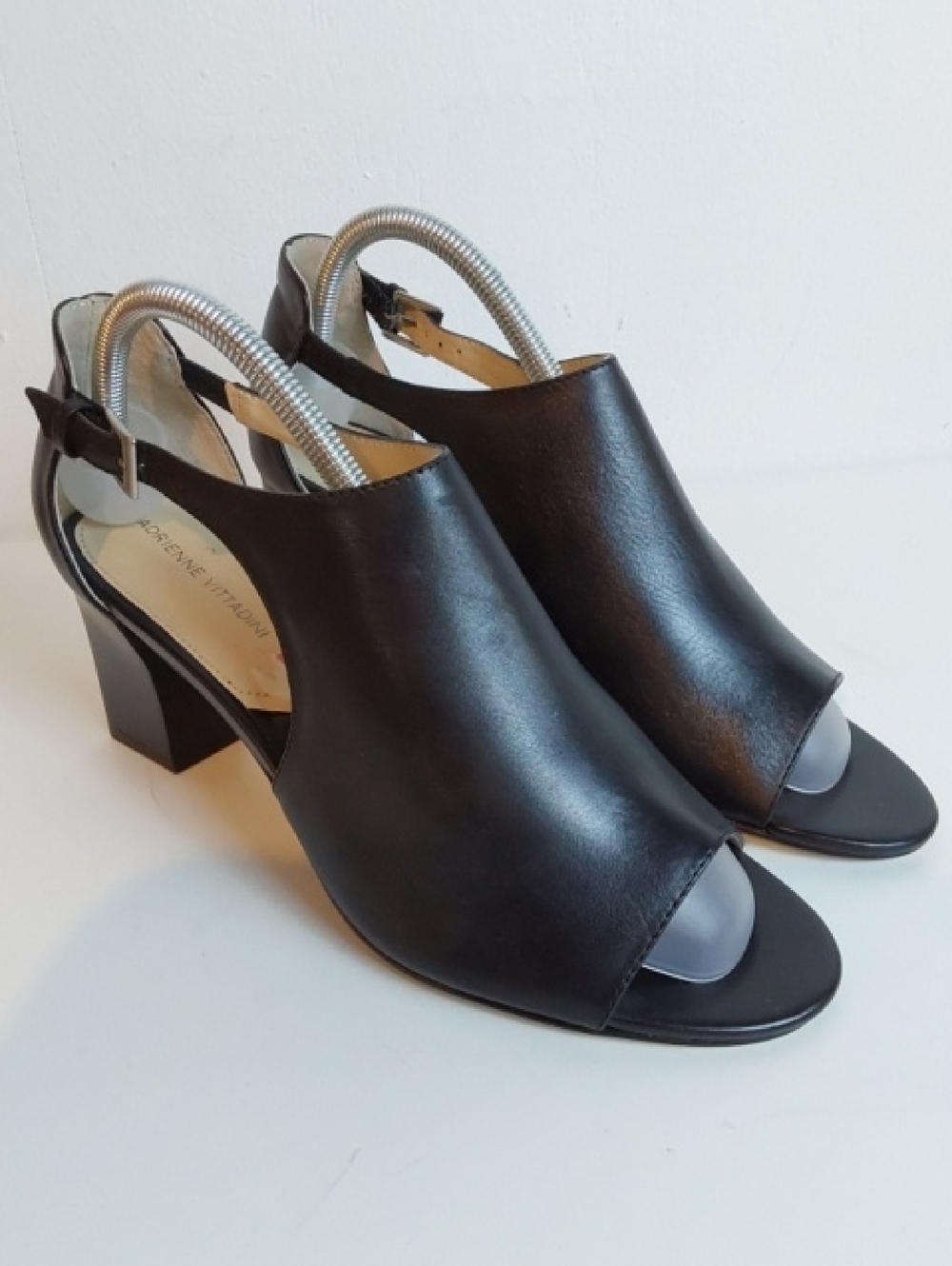 Adrienne Vittadini|Women’s Black Open-Toe Block Heels Cut Out Leather Sz.10